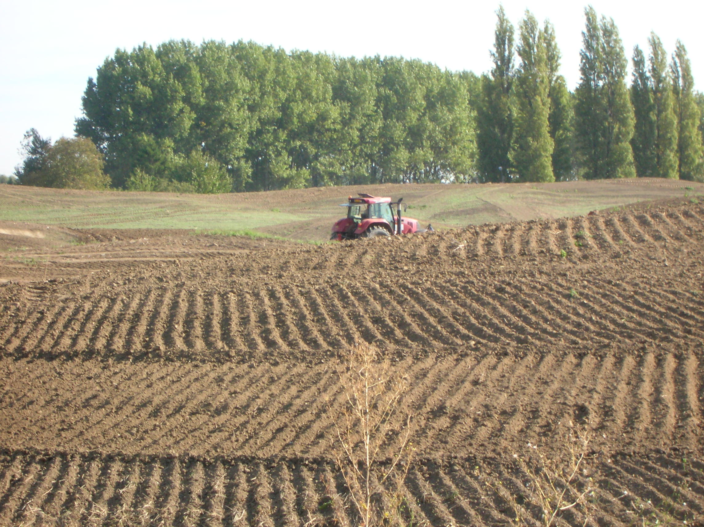 construction du golf de Mérignies avec un tracteur, semis des graminées