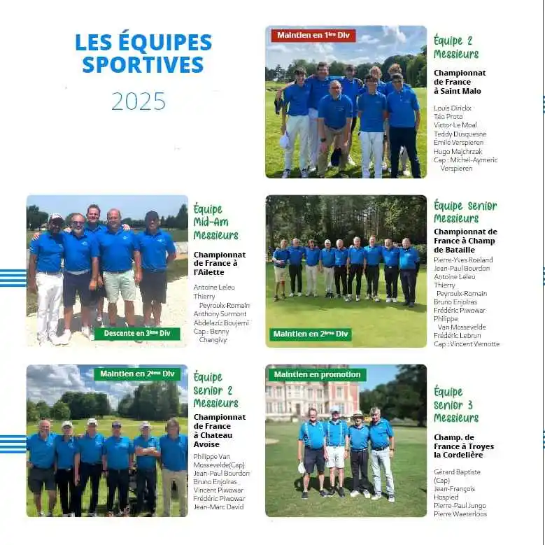 équipes sportives hommes, messieurs, femmes et dames et jeunes de Mérignies Golf